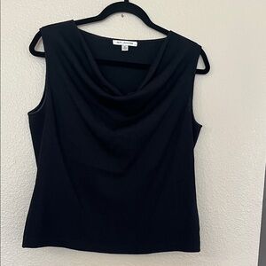 St. John Black Sleeveless Draped Top